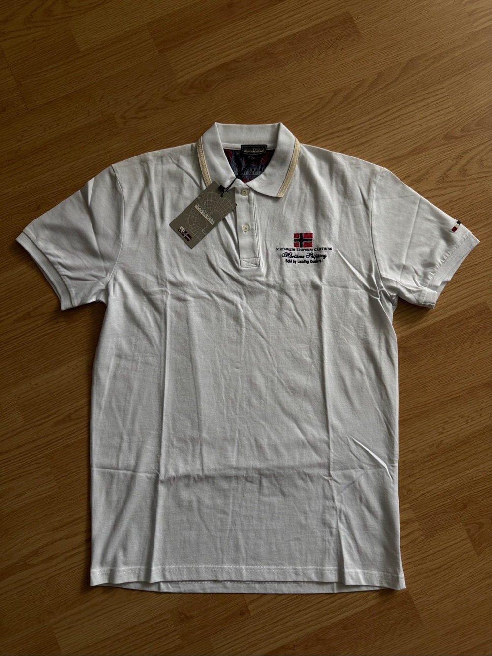 Napapijri White Polo with Embroidered Flag and Contrast Trim